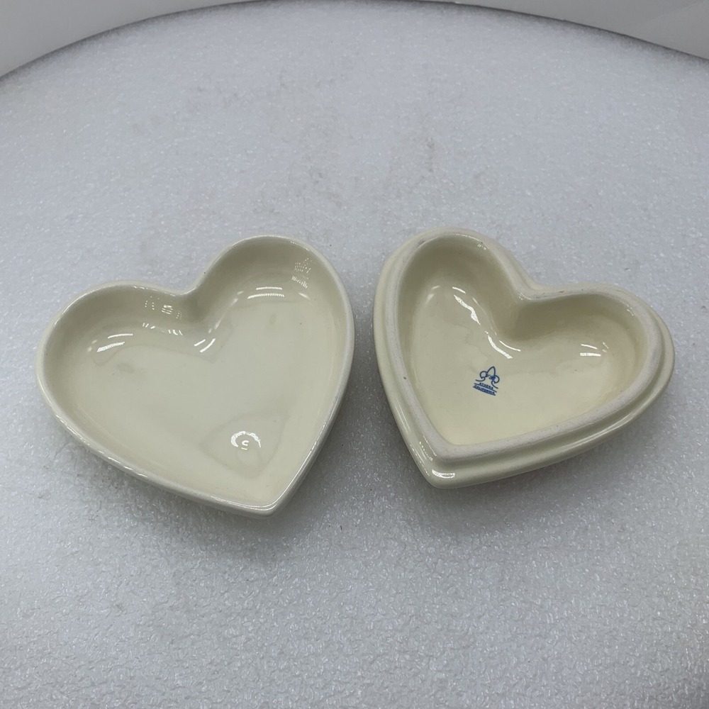 Vintage Athena California Pottery Heart Shape Flowers Lidded Trinket Jewelry Box - Picture 5 of 7